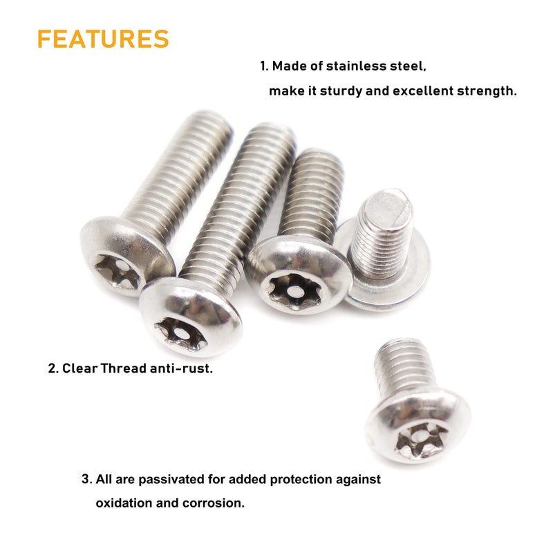 binifiMux 50pcs M6 Pan Head Torx Security Screws Hex Nuts Assortment Kit w T30 Wrench, M6x10mm/12mm/20mm/25mm/30mm, 304 Stainless Steel, Tamper Proof Screws - Image 3